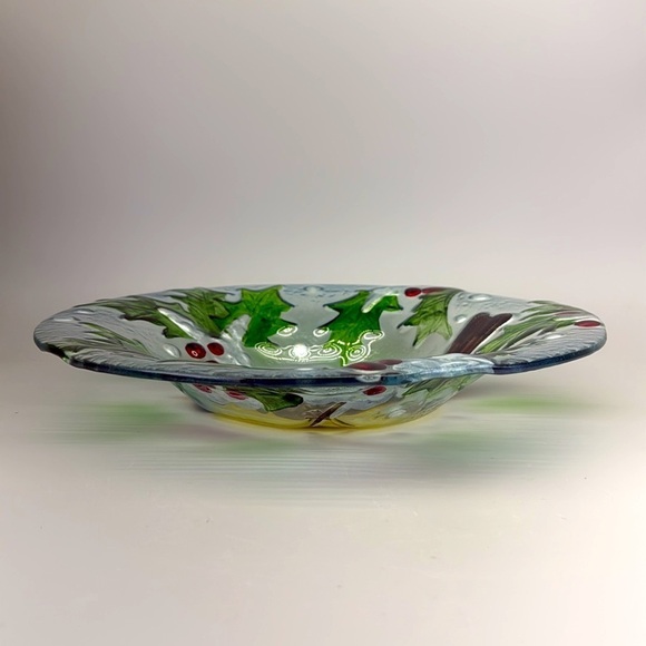 Hand Painted Holiday Chickadee Bowl - Picture 3 of 6